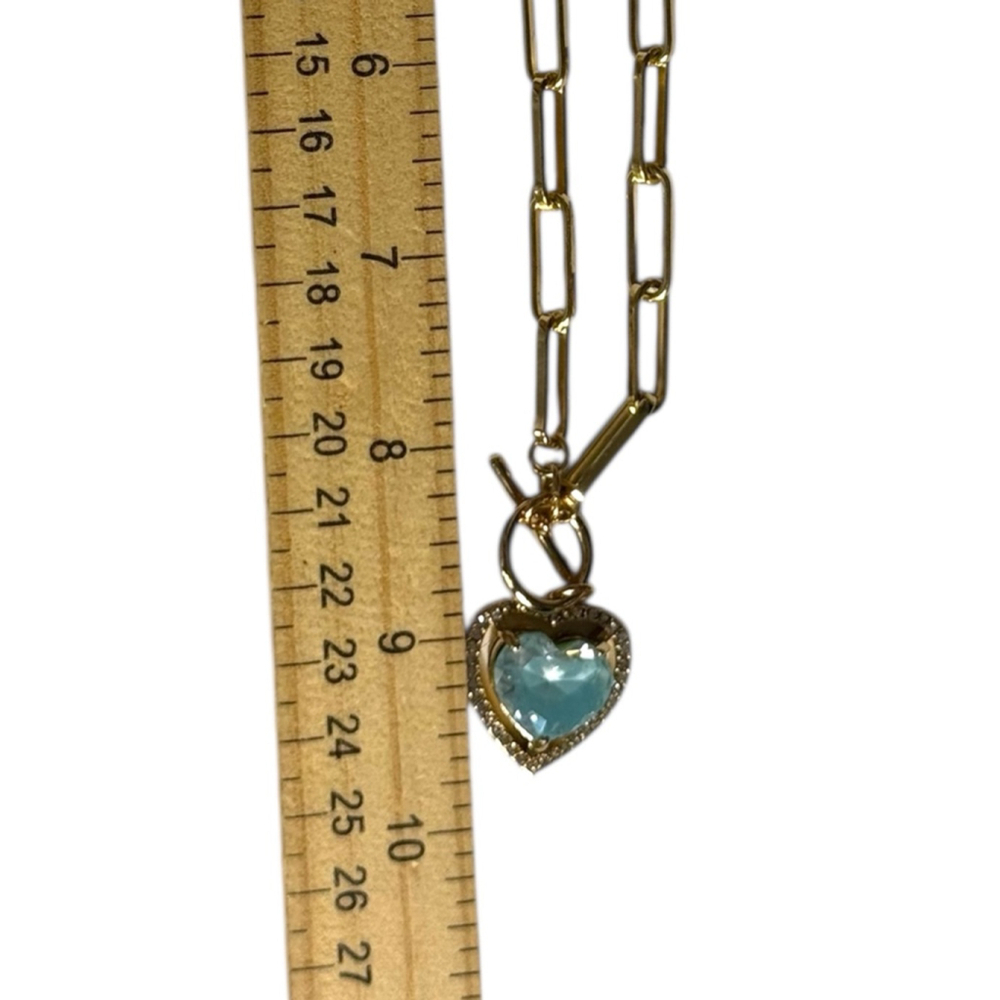 Blue heart gemstone Gold Paperclip Chain Toggle reversible Gift Bella Jack 18” - Picture 6 of 6